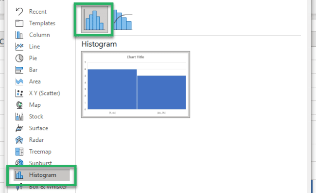 Selecting the chart type