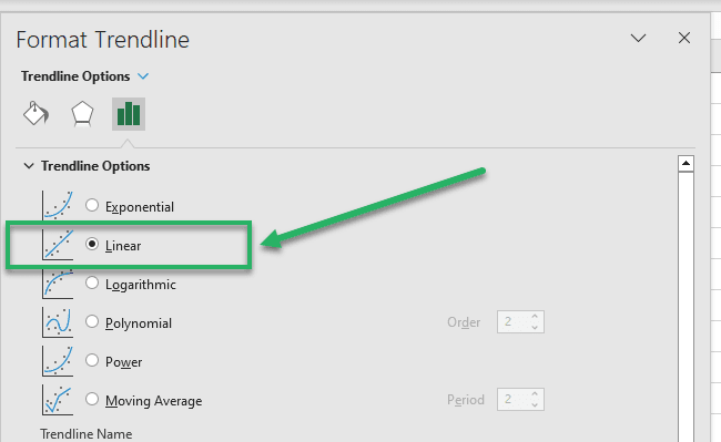 Selection for trendline option