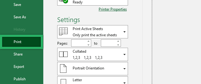 Print option from the file tab. 