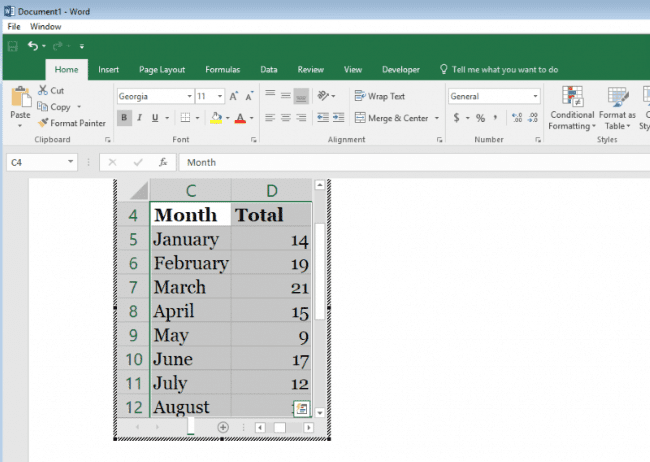 Double-left-click the embedded object and it opens an Excel version in the Word doc