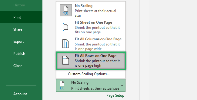 Choosing Scaling option from print options. 