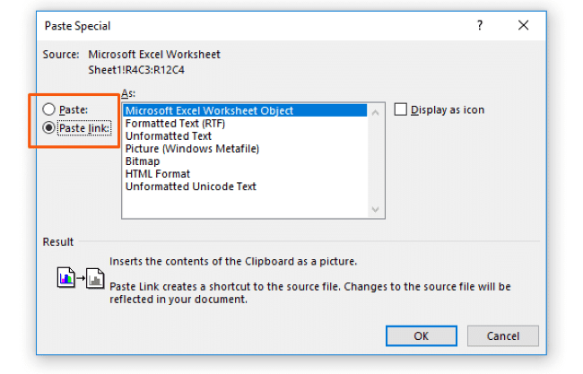 link excel spreadsheet to word document