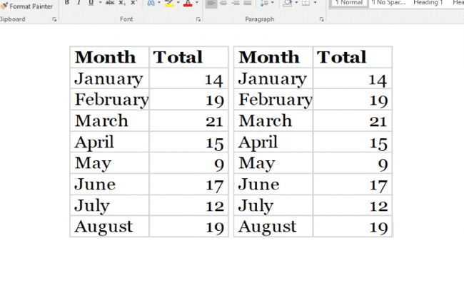 word table from excel workbook