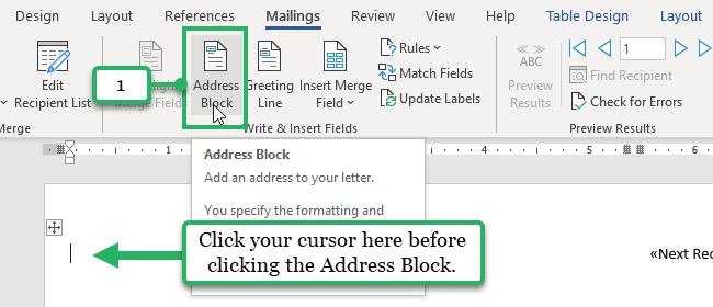 insert merge field - address block