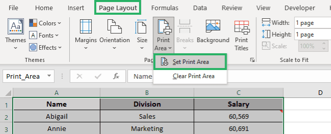 Setting Print Area 