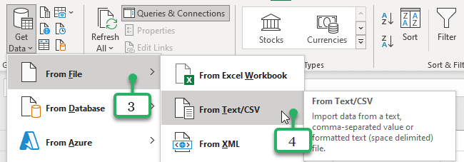 open txt file or csv file in excel