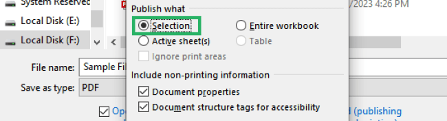 Select selection to select spreadsheets to convert 