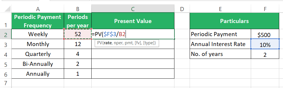 Divide the rate by 52