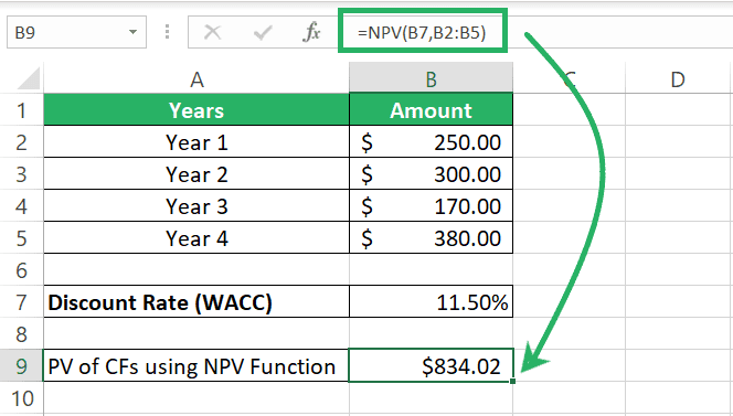 Net present value in Excel