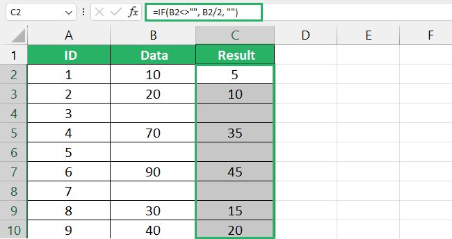 Copy formula to remaining cells