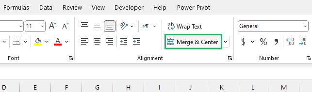 Merge and Center option from Home tab Alignment section