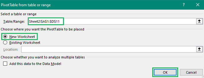 Check the range of values for the pivot table in step 4