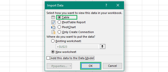 Select the option in Microsoft Excel