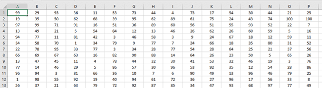 File Tab of numbers